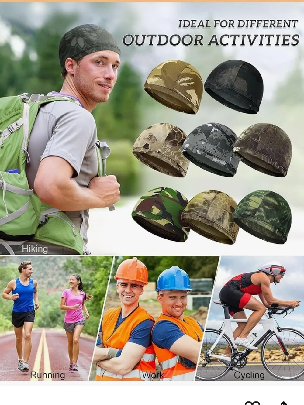 Camo Skull Caps - 9 Pack Stretch Beanies